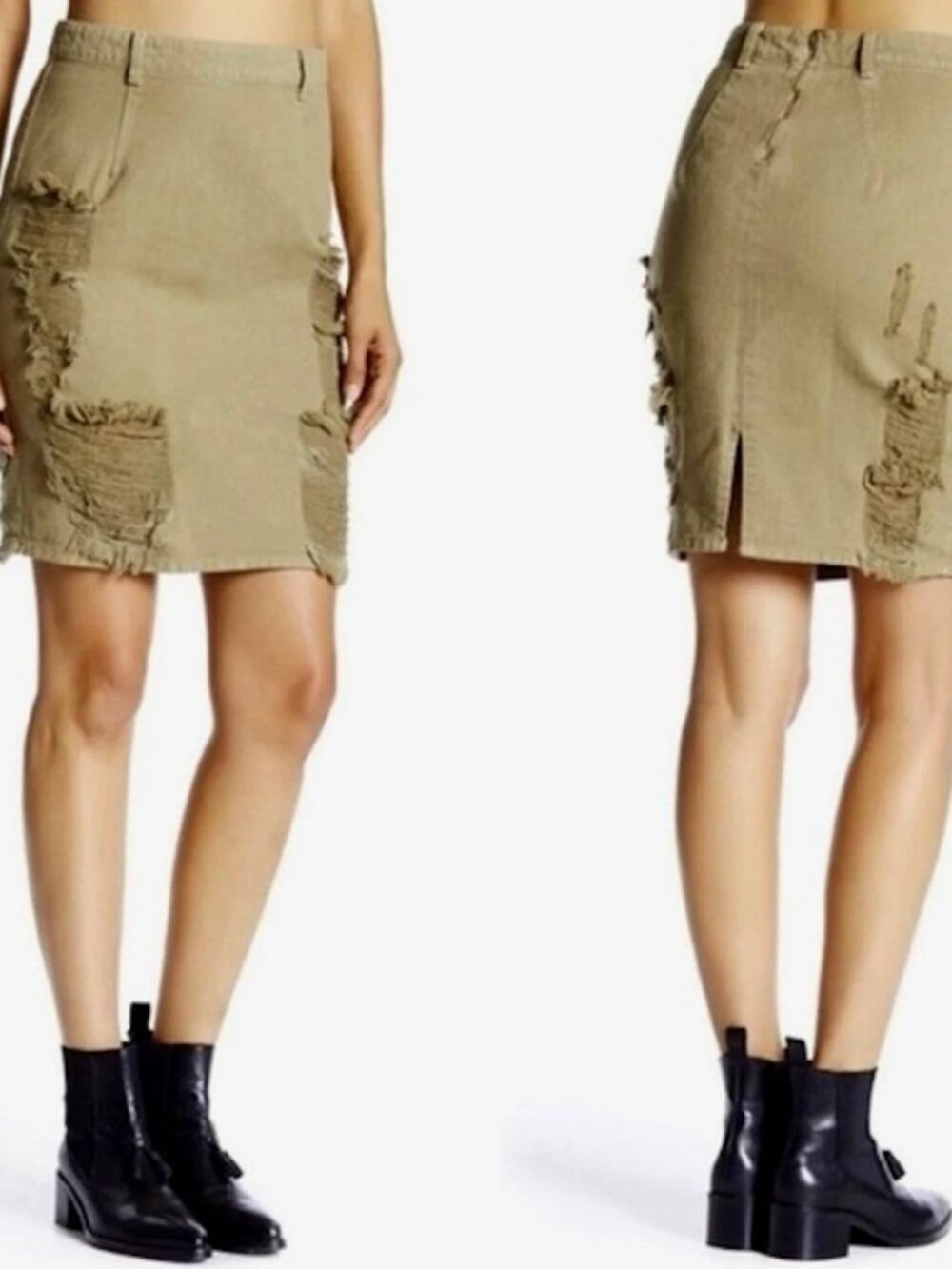 NEW!  Pistola Distressed Army Green Pencil Skirt $124